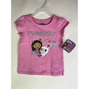 Gabby's Dollhouse Purrific Pink Glitter Short Sleeve T-Shirt Top Kids Girls 3T